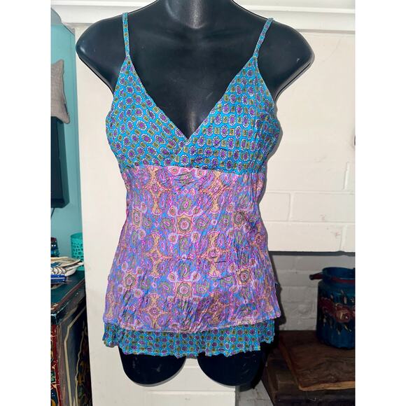 VINTAGE UNWORN SILK PRINT REVERSIBLE CAMISOLE TOP - Picture 1 of 8